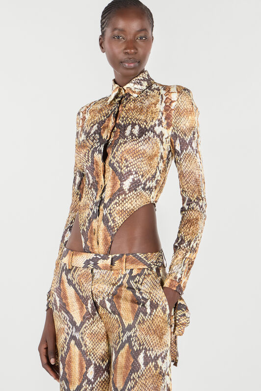 RC Python Print Shirt Bodysuit Light Brown UWT706-4QN93