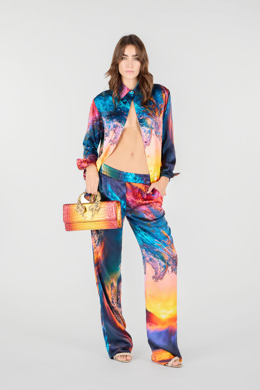 RC Woman Silk Trousers Blue/Orange UWT210-RYN98