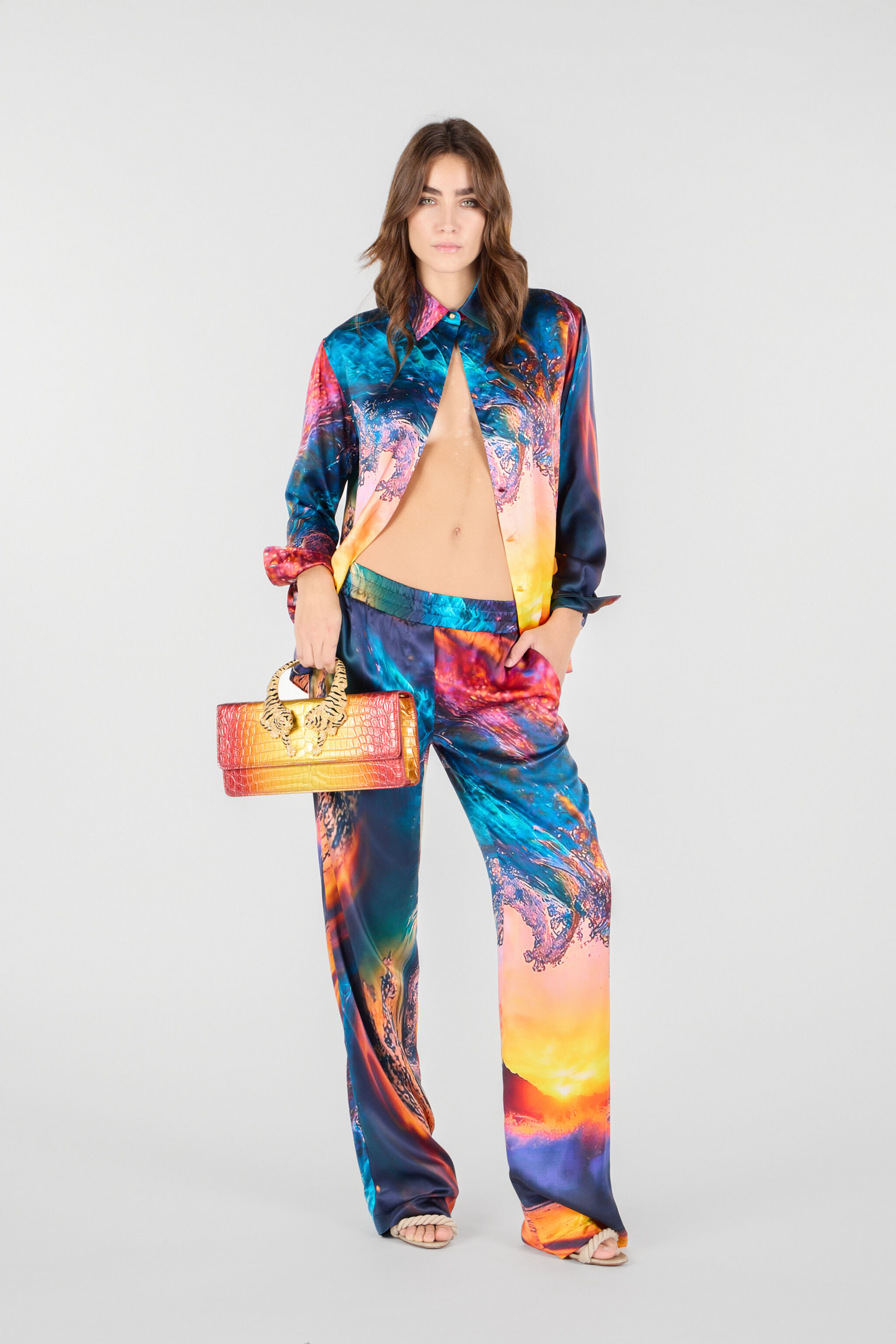RC Woman Silk Trousers Blue/Orange UWT210-RYN98