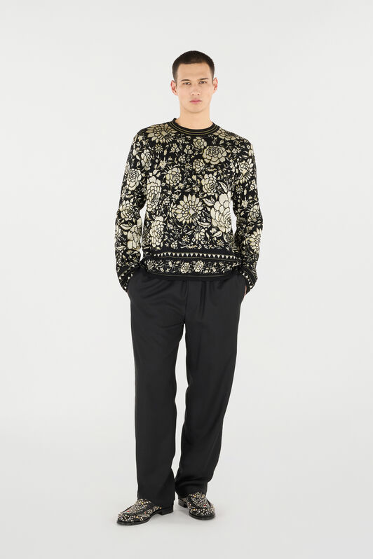 RC Wool Blend Sweater with Floral Design Black/White VNM604-MQ027
