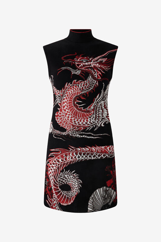 RC Mini Dress with Floral and Dragon Motif RC Mini Dress with Floral and Dragon Motif Black/Red VQM106-MG011