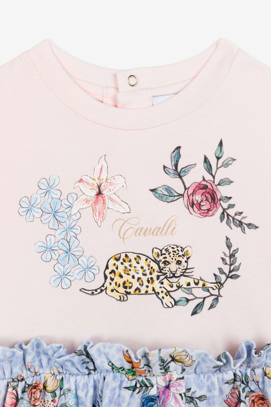 JU Jaguar And Flower-Print Cotton Dress Light blue QJT124-JV025