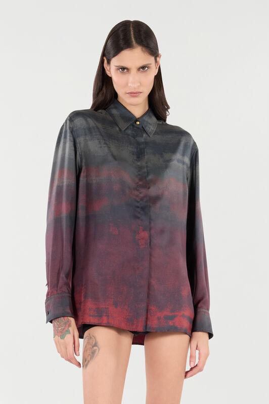 RC Silk Shirt with Garment-Dyed Effect Black/Red VQT704-4QP69