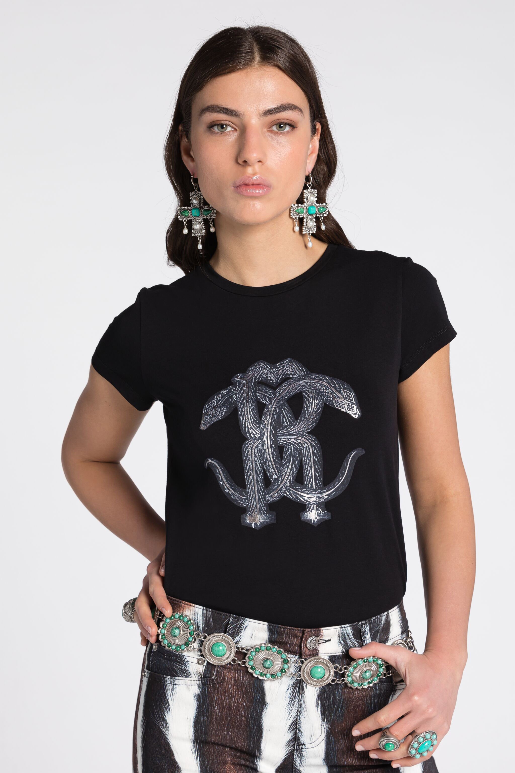 RC T-shirt con Monogram Mirror Snake Nero/Argento RKT60C-JD061