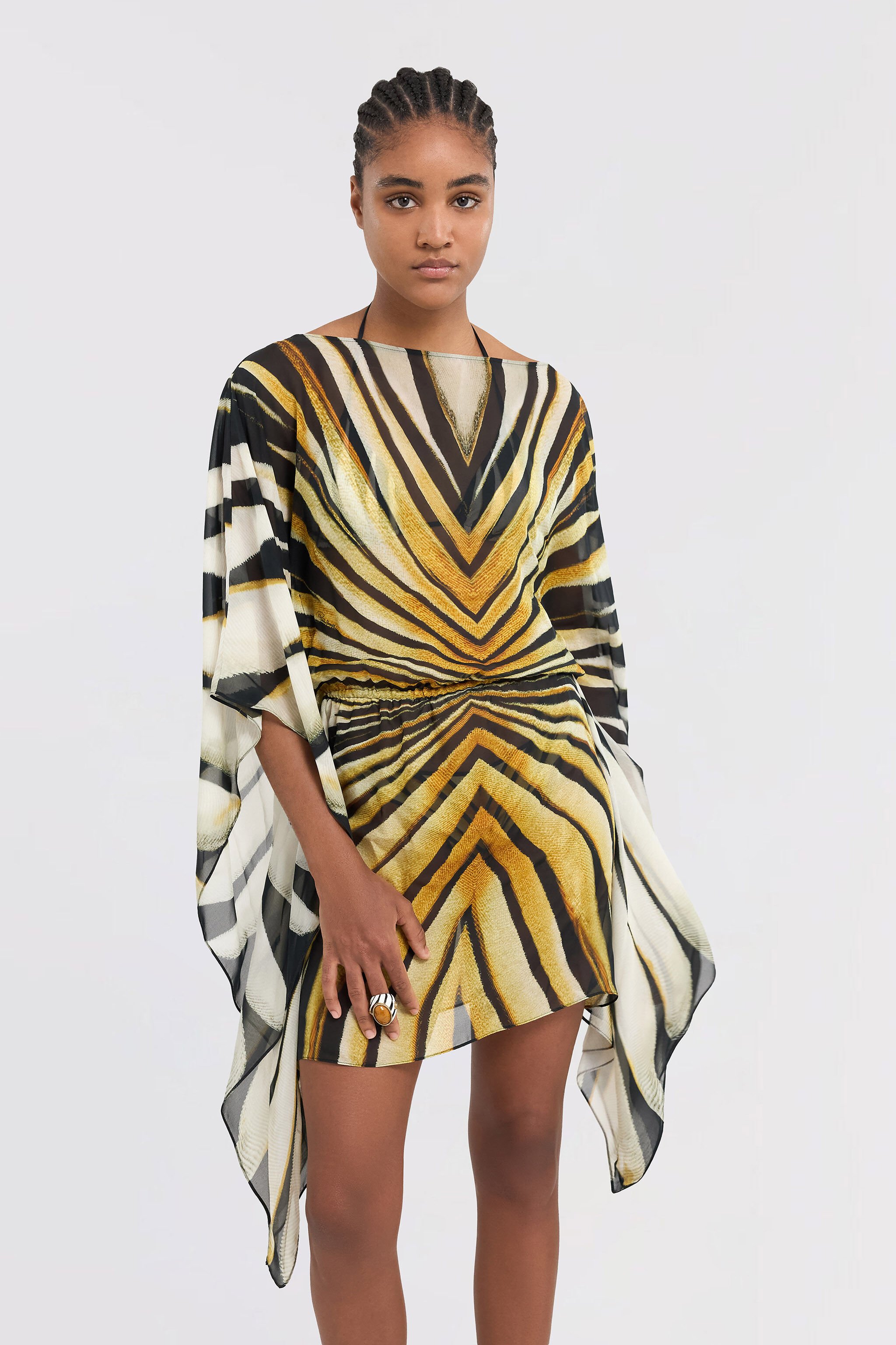 RC Ray Of Gold Imprimé Robe Caftan Soie Or TKT105-CTM33