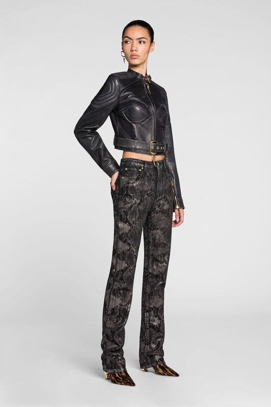 RC Metallic Python-Print Straight-Leg Jeans Black PKJ218-DE020