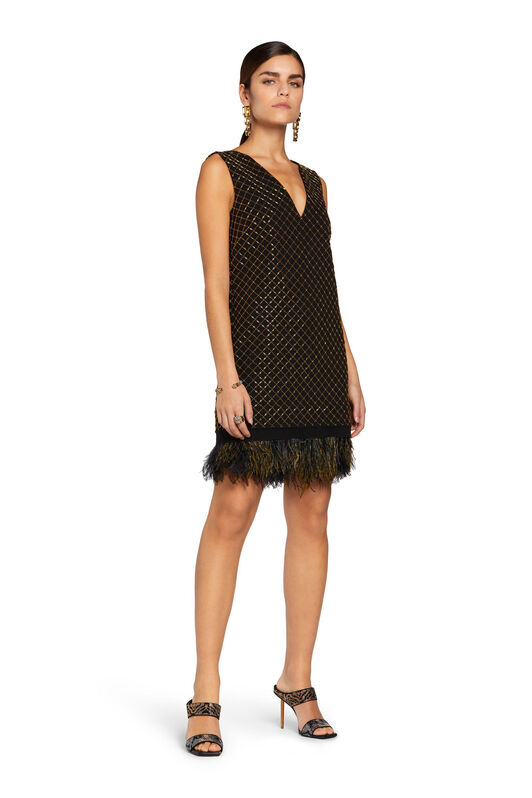 RC Minikleid mit Geometric Grid Stickerei Schwarz/Gold MQR136-WB002