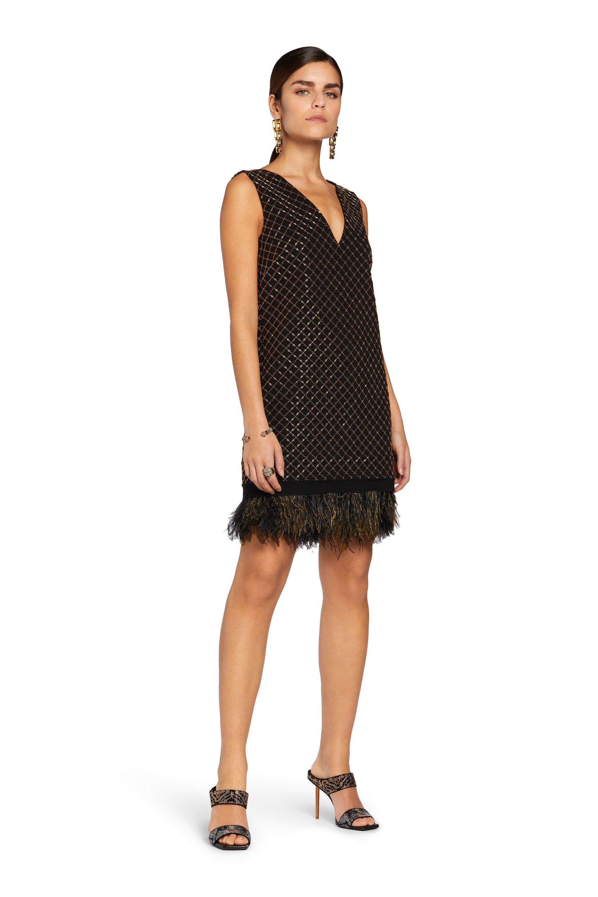 RC Minikleid mit Geometric Grid Stickerei Schwarz/Gold MQR136-WB002
