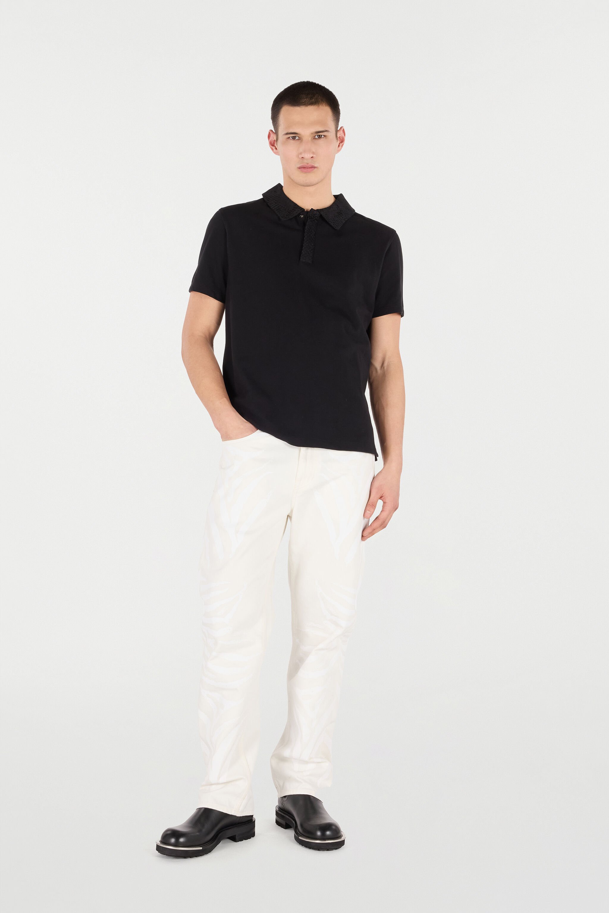 RC Polo With Snake Scale Embellishment Black URT64G-KB002