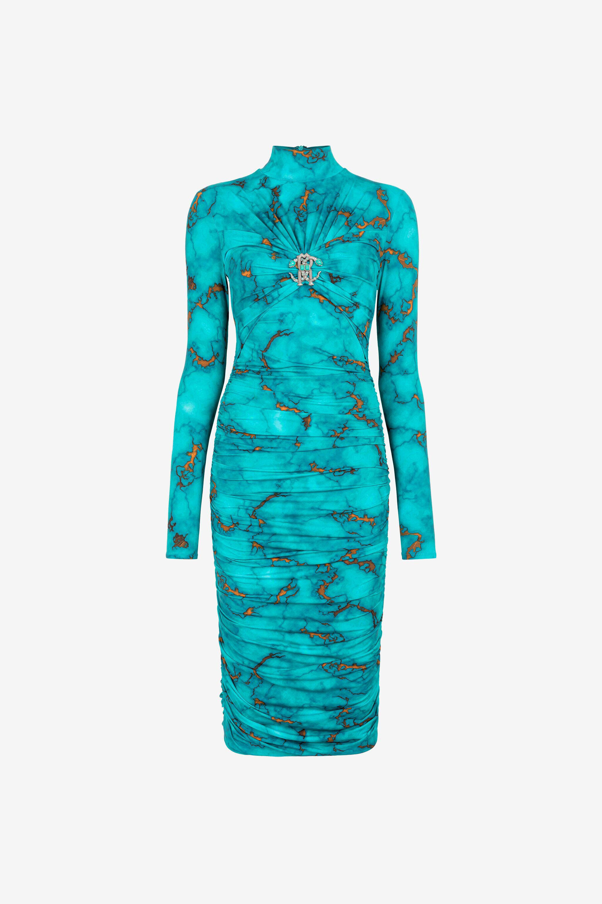 RC Marble-print bodycon midi dress Light blue RKT113-LNH62