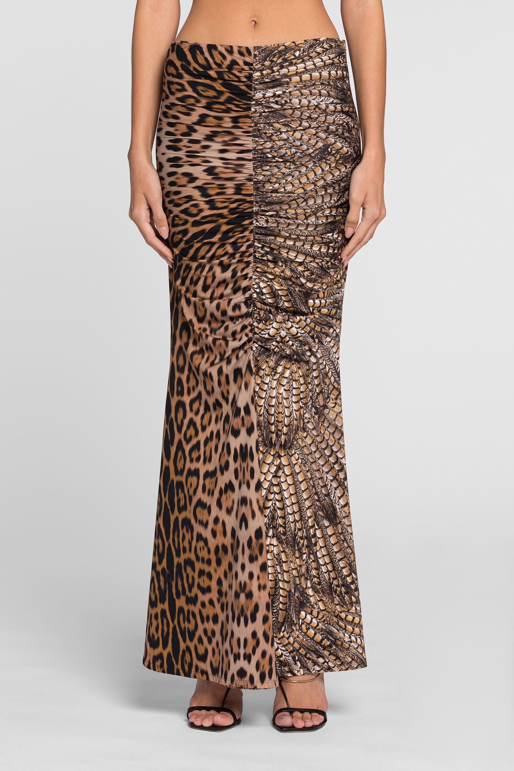 RC Leopard-print maxi skirt Marrón claro QKT308-LNF53