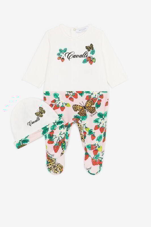 JU Butterfly And Strawberry-Print Babygrow Set White QJT837-JV025