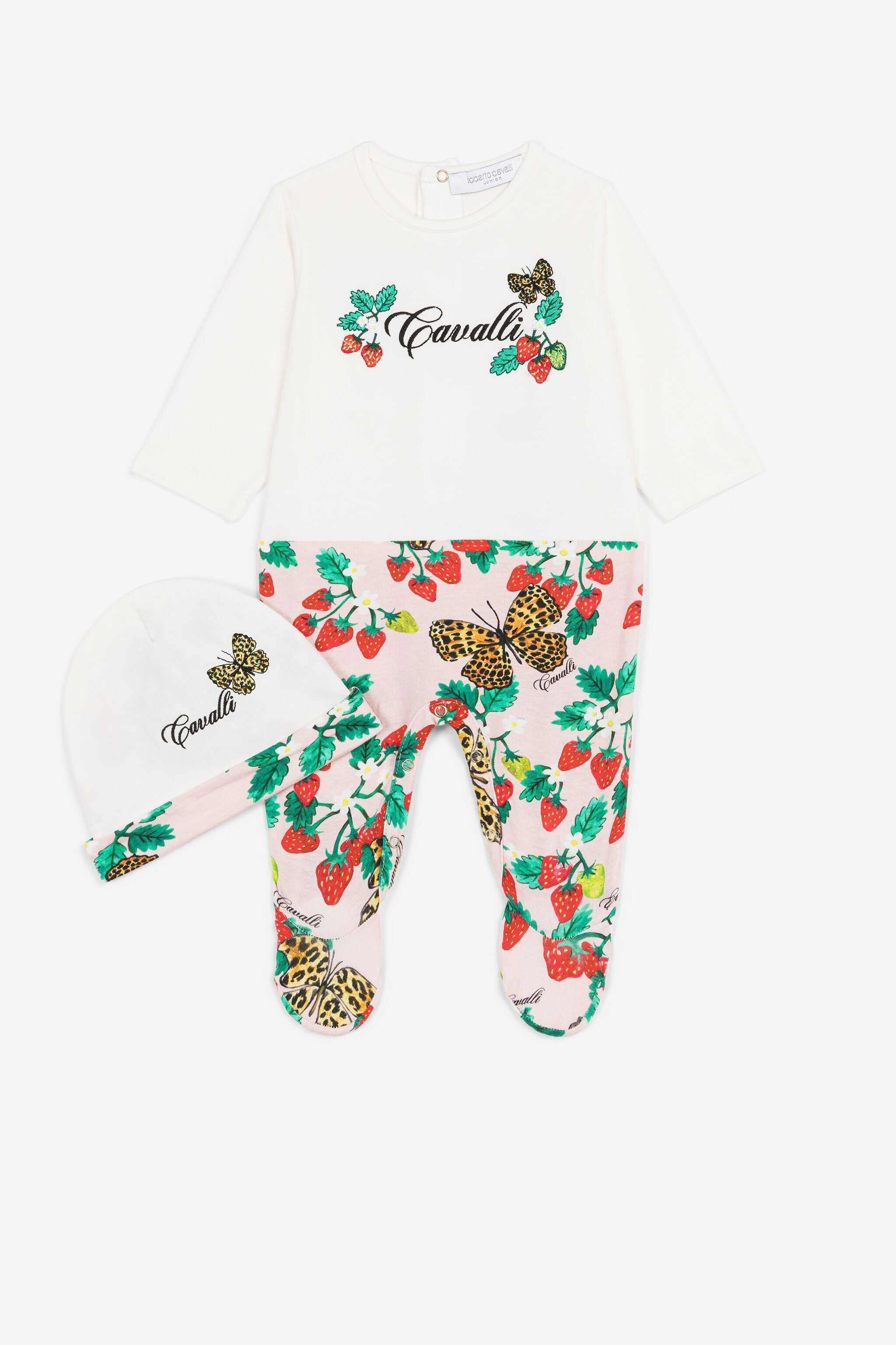 JU Butterfly And Strawberry-Print Babygrow Set White QJT837-JV025