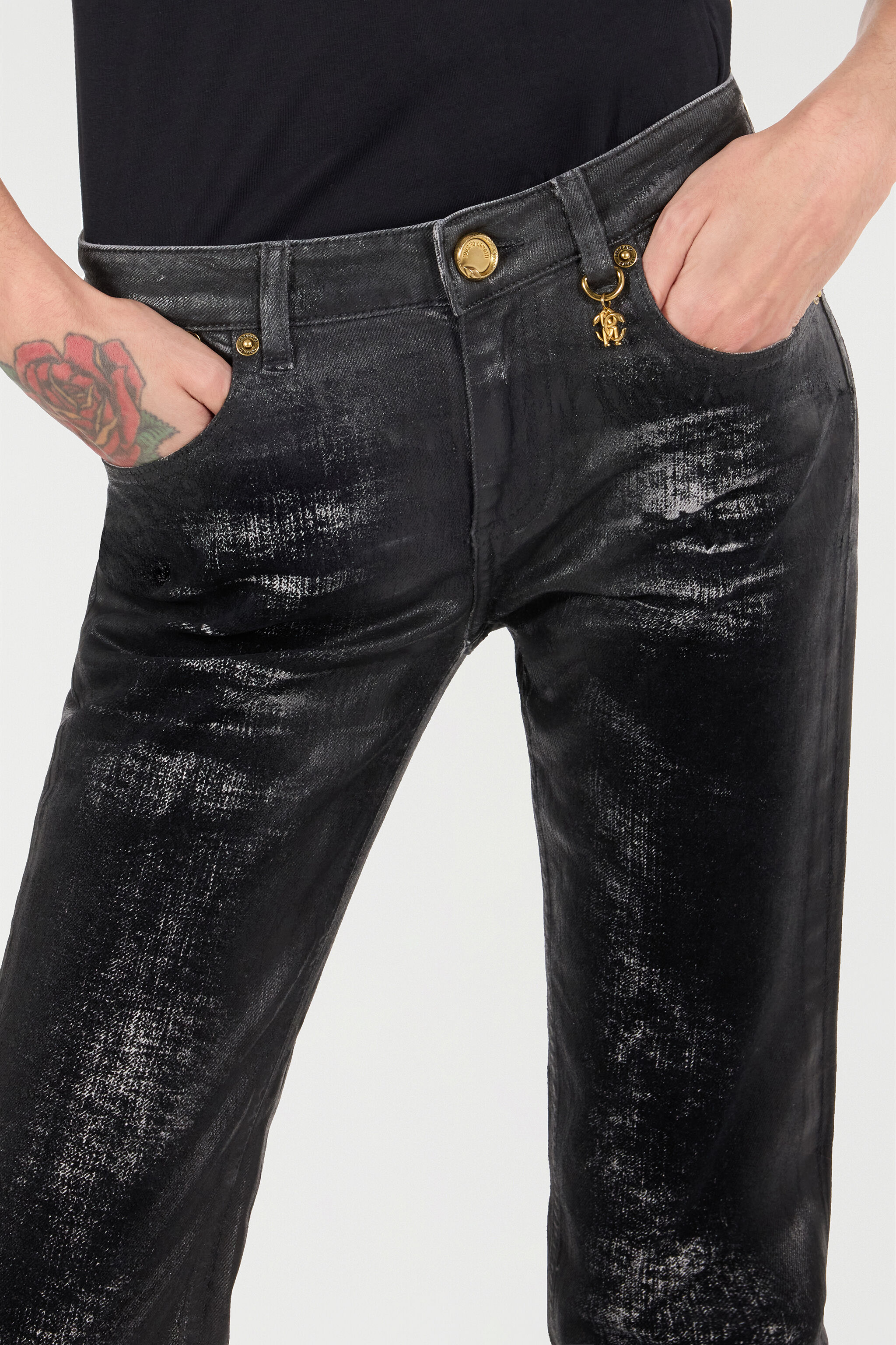 RC Distressed-Effect Python Skin Jeans Black UKJ220-DS003