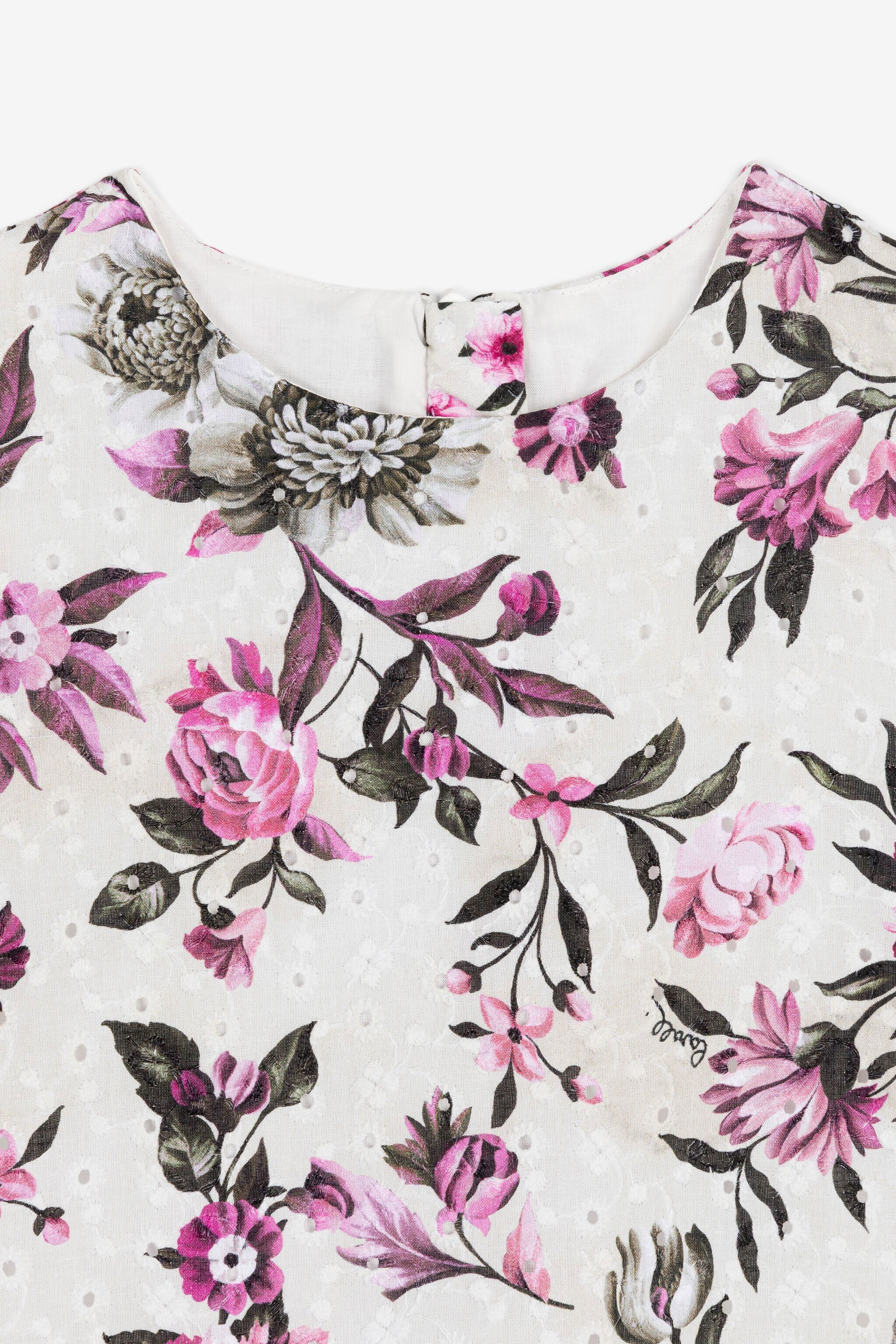 JU Flower-Print Broderie Anglaise Romper Set Pink OJT137-RP018