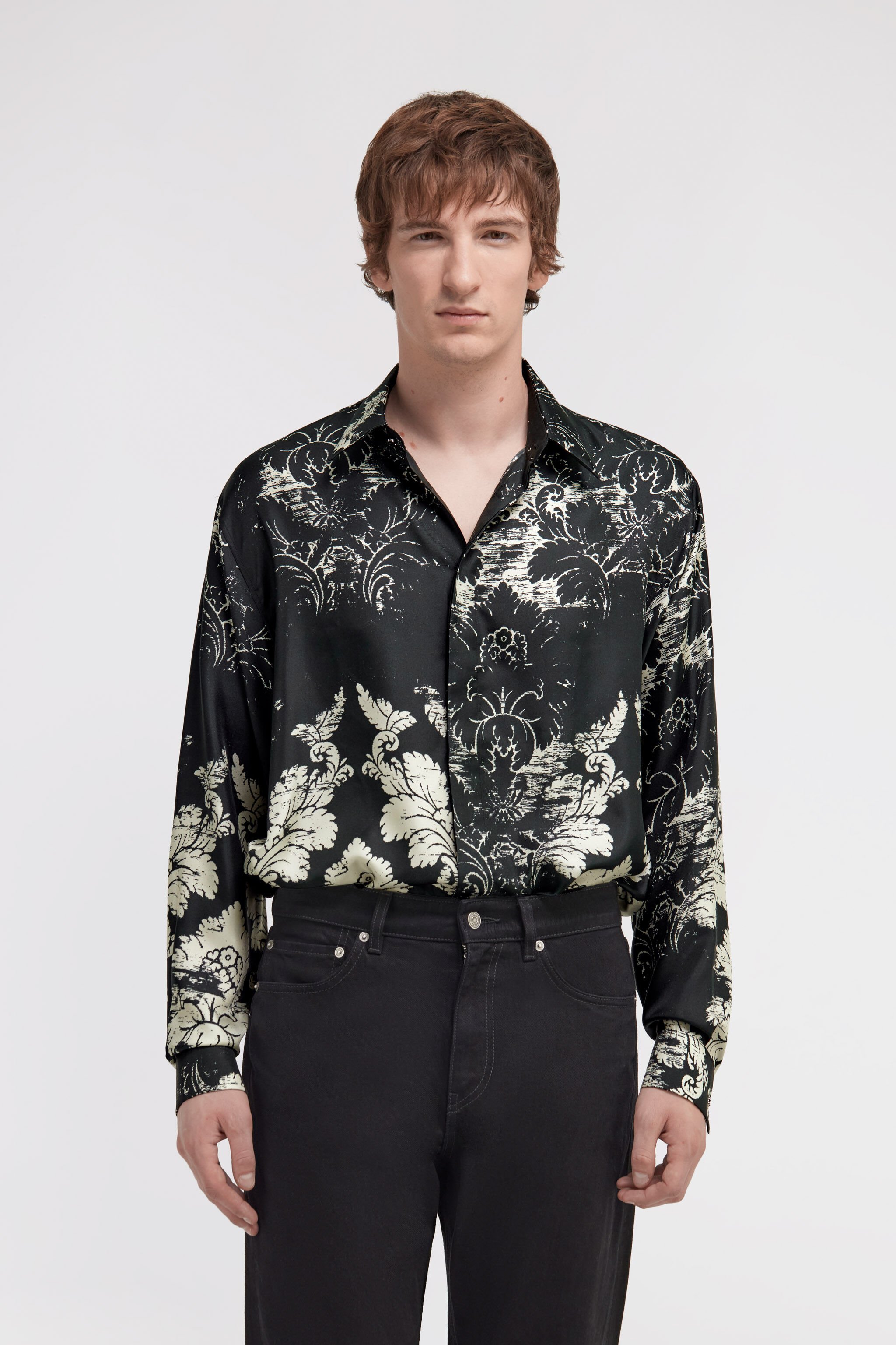 RC Camicia in seta con stampa Broccato Nero TRT713-4QN14