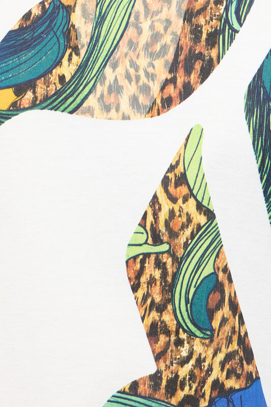 JC T-Shirt With JC Monogram, Jaguar Skin And Floral Print White UFT028-UF048