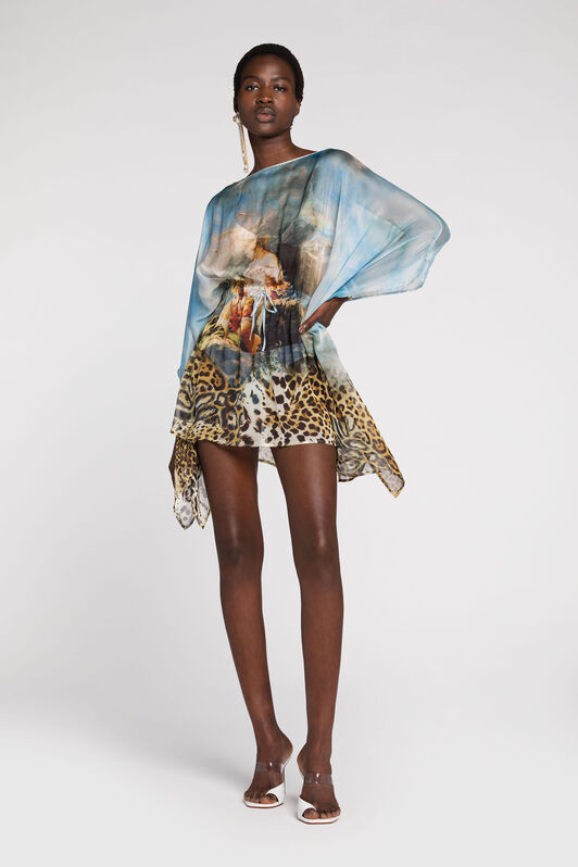RC Painting-print silk blouse Light blue RYT700-CTG38