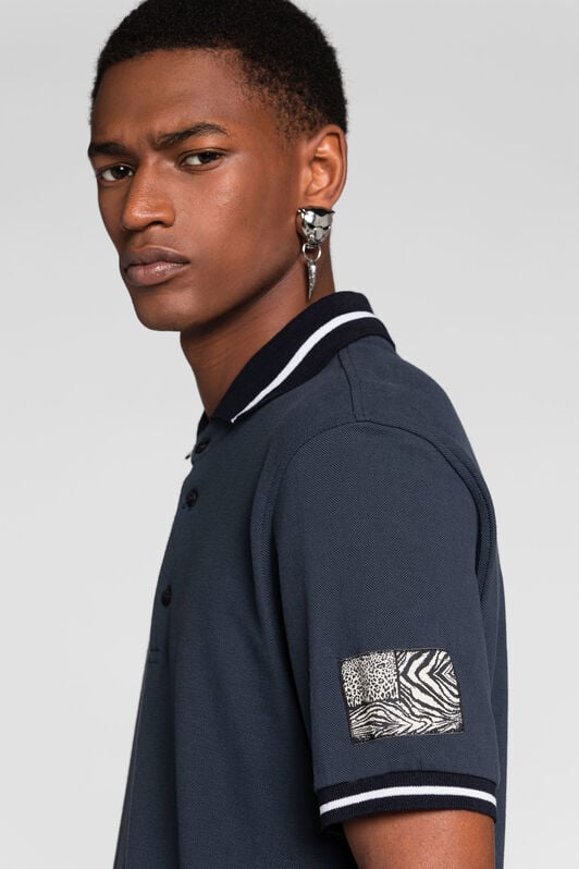 RC Animalier Patchwork-Print Appliqué Polo Shirt Dark blue PRT64C-KB010
