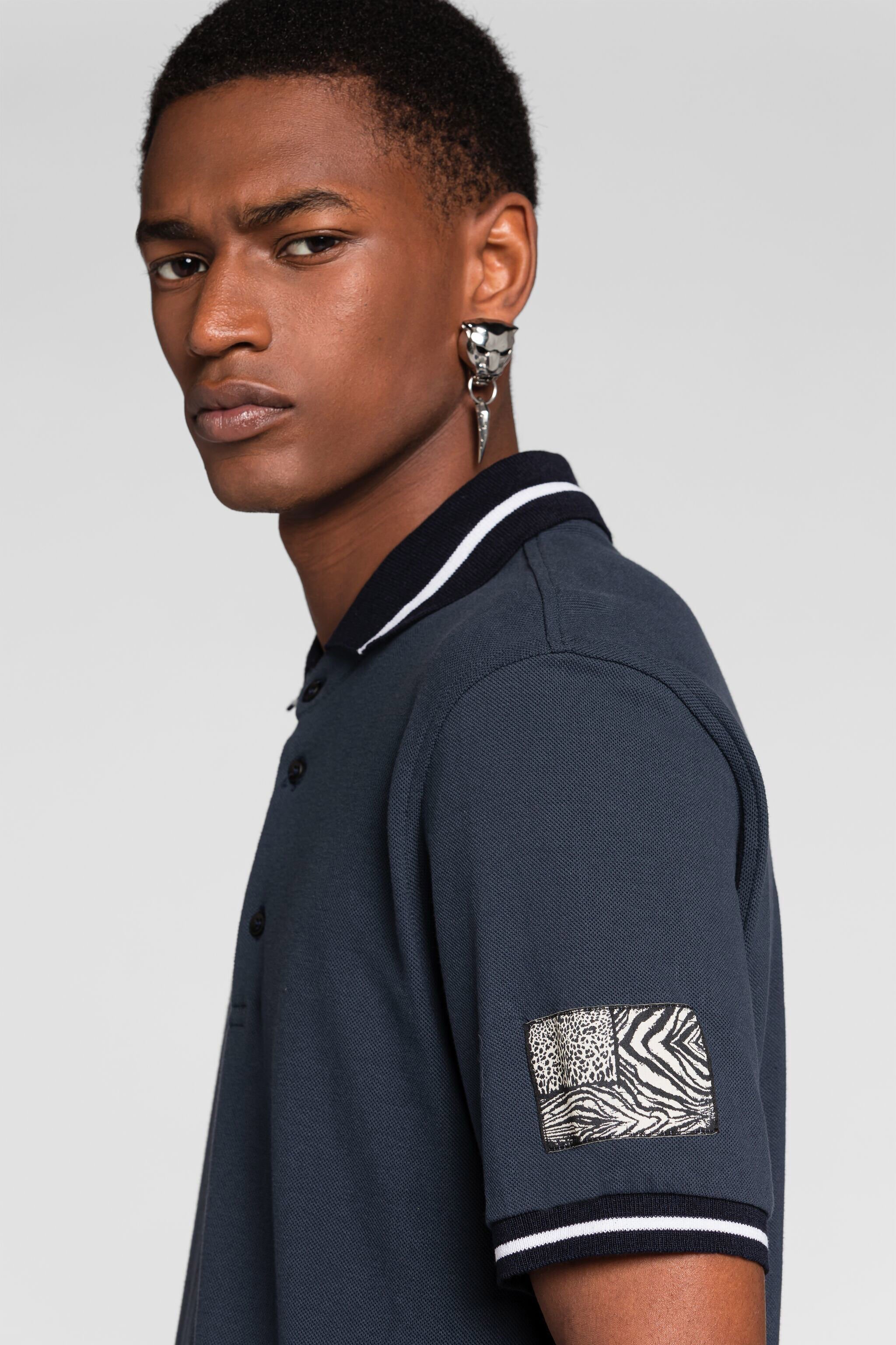 RC Animalier Patchwork-Print Appliqué Polo Shirt Dark blue PRT64C-KB010
