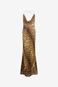 ${brand} Long Silk Dress With Jaguar Skin Print ${colorDescription} ${masterID}