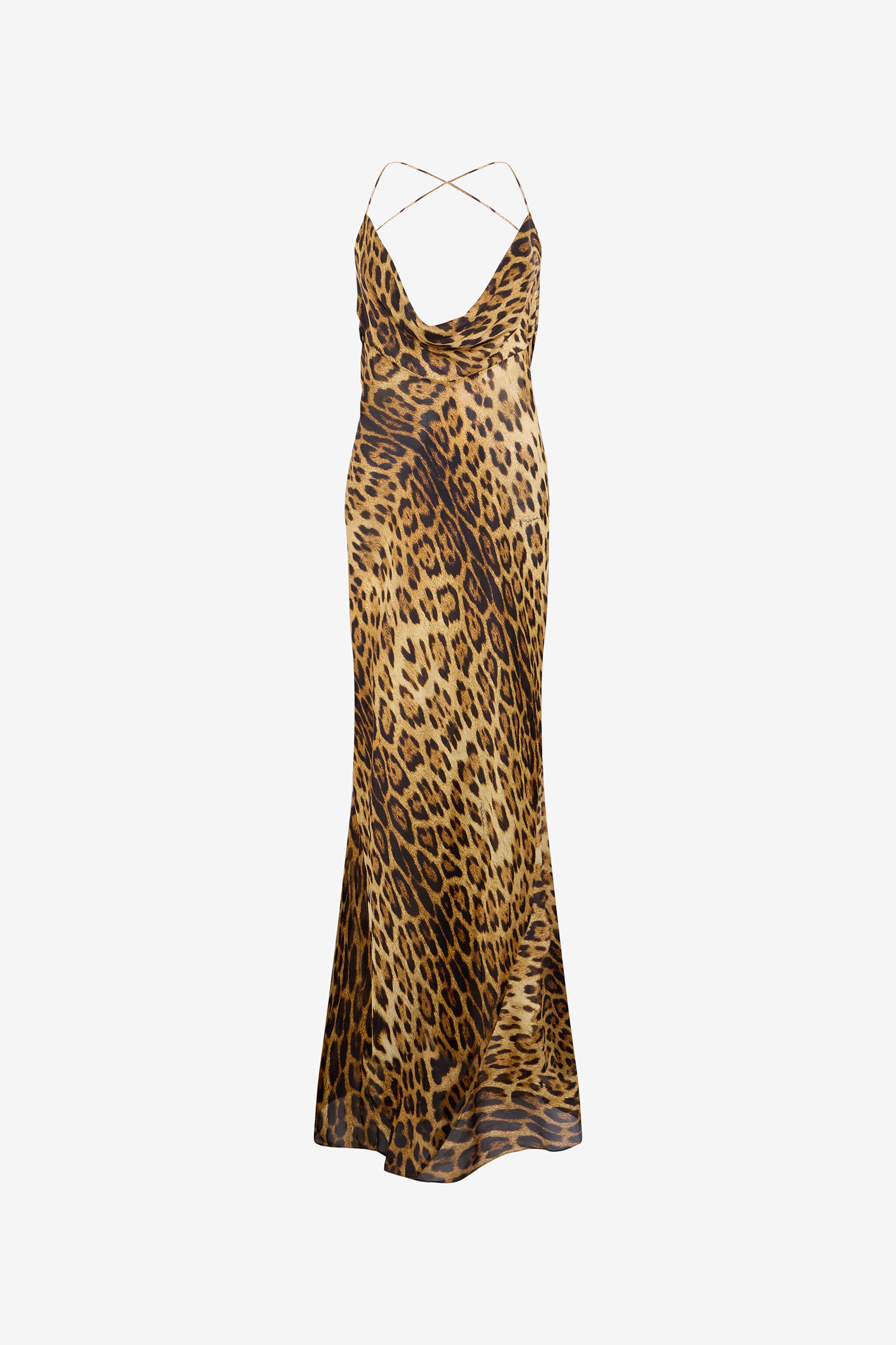 RC Long Silk Dress With Jaguar Skin Print Brown VWT103-HZQ71