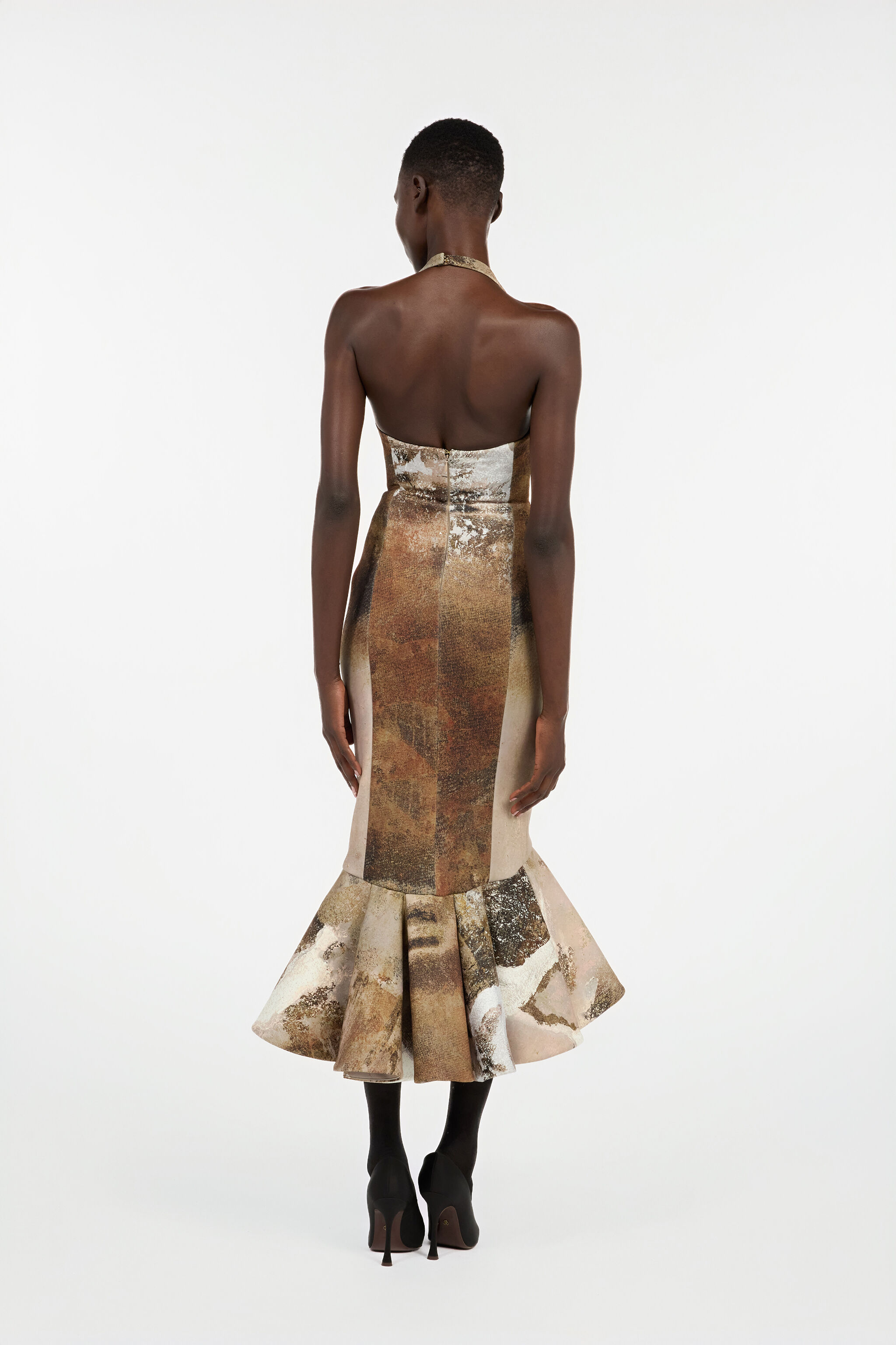 RC Beige Mermaid Dress With Marble Print Light Brown VWT108-NVQ74