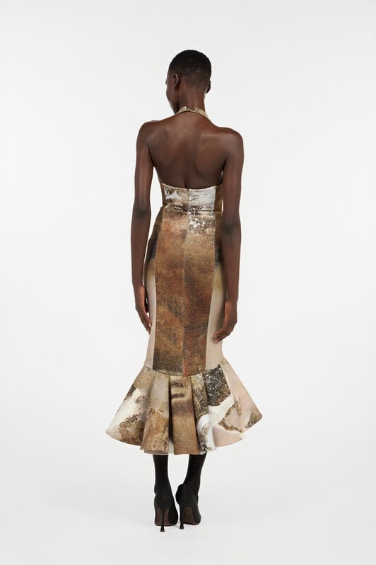 RC Beige Mermaid Dress With Marble Print RC Beige Mermaid Dress With Marble Print Light Brown VWT108-NVQ74