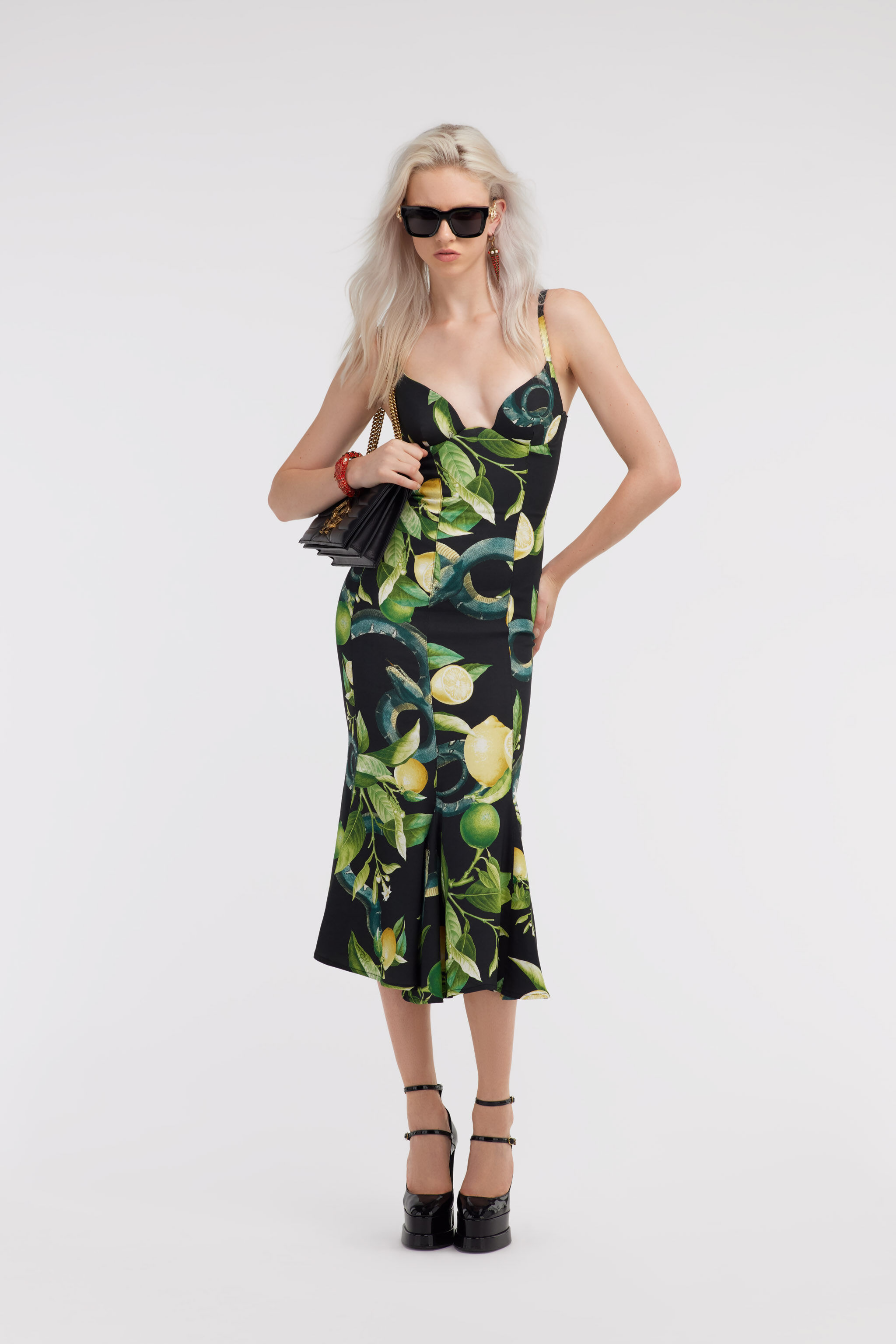 RC Dress with shoulder straps and Lemon print Schwarz SKT111-ORI89