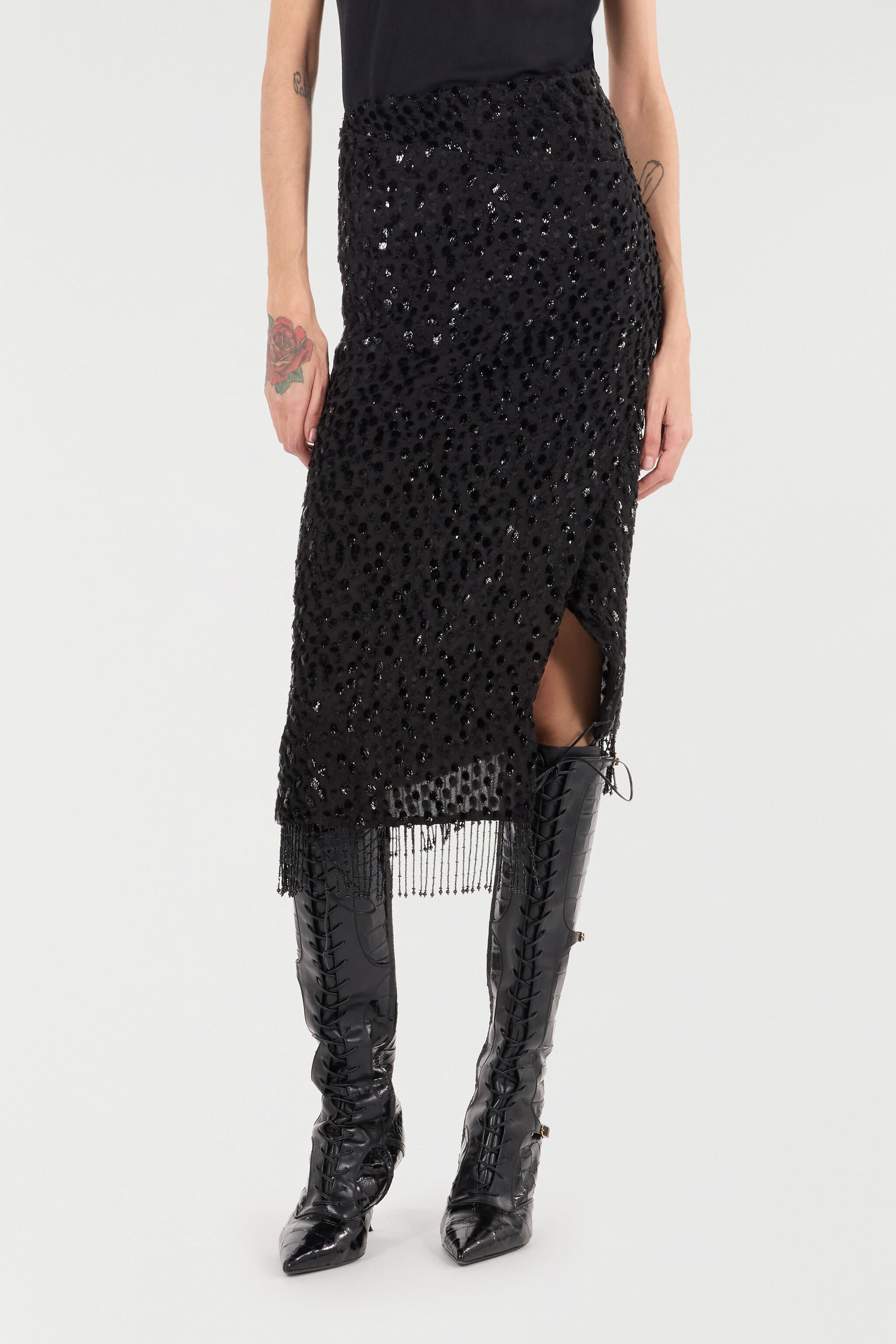 RC Skirt With Beaded Hem Black UKR304-FC004