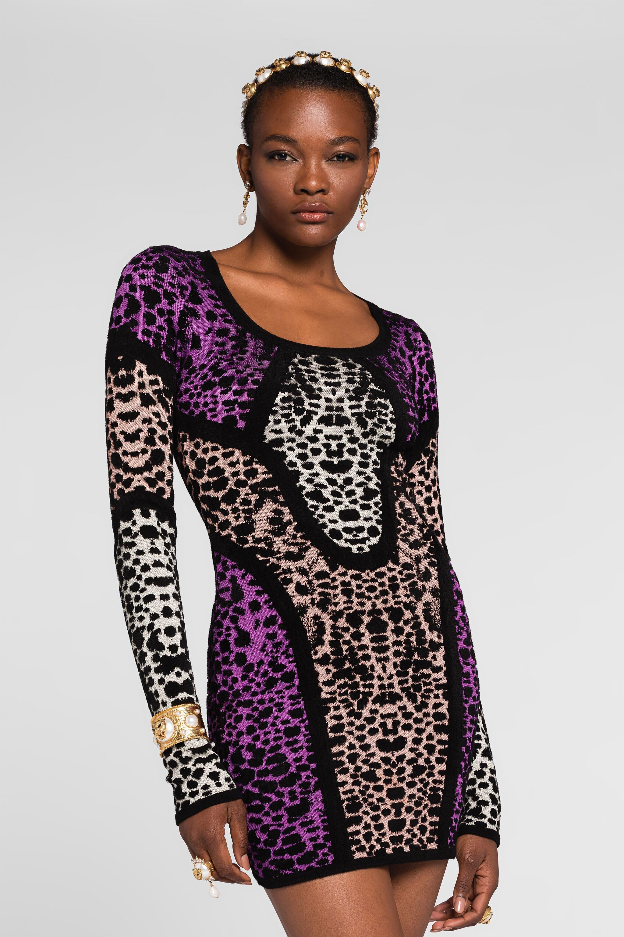 RC Animal print panelled minidress Purple QKM104-MI150