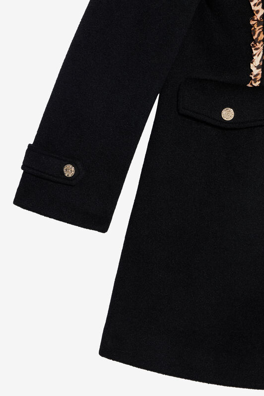 JU Black Coat with Animalier Inserts BLACK VJT40B-FEJ04