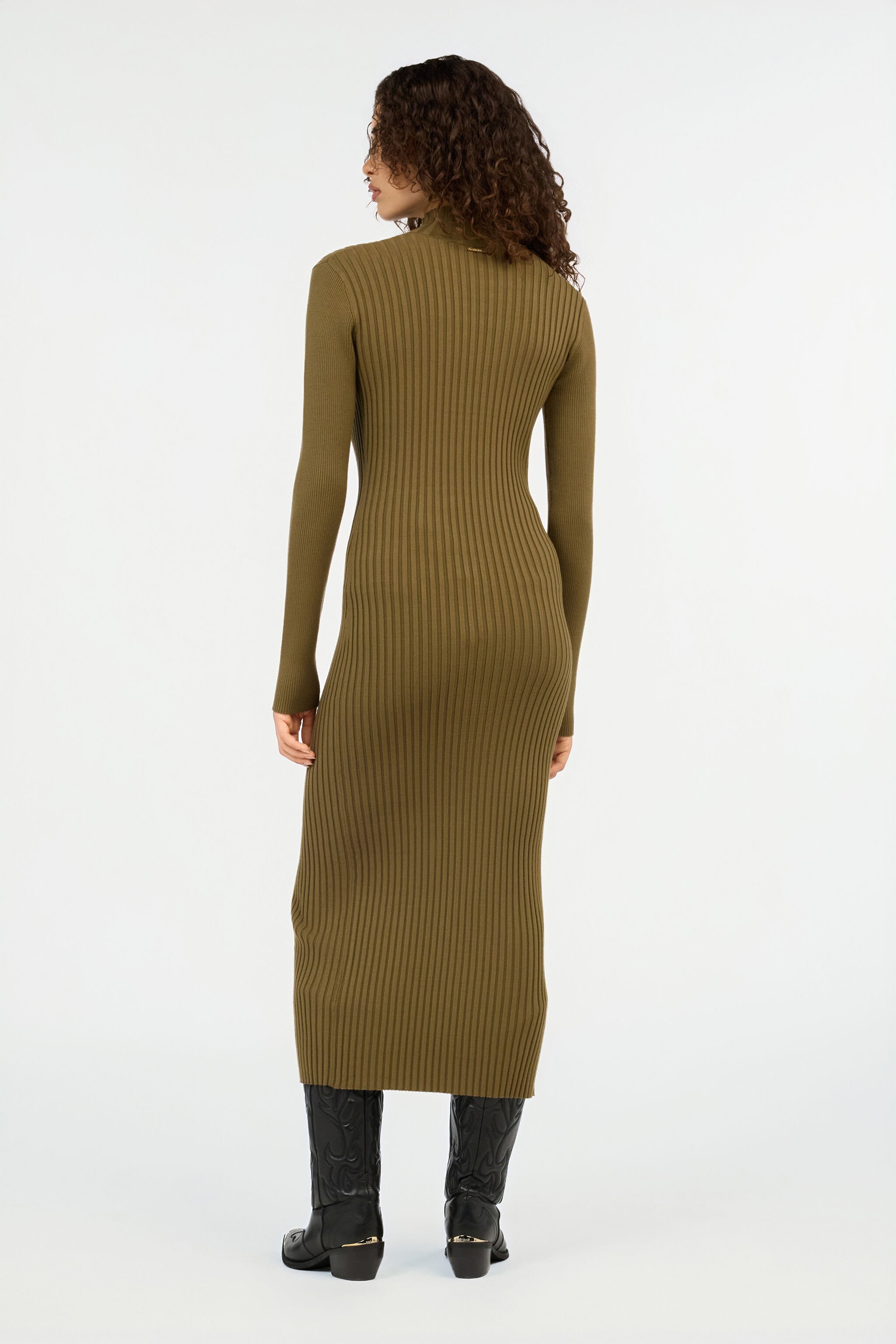 JC Green Ribbed-Knit Zip-Front Midi Dress VERDE 185 VFT255-VF402