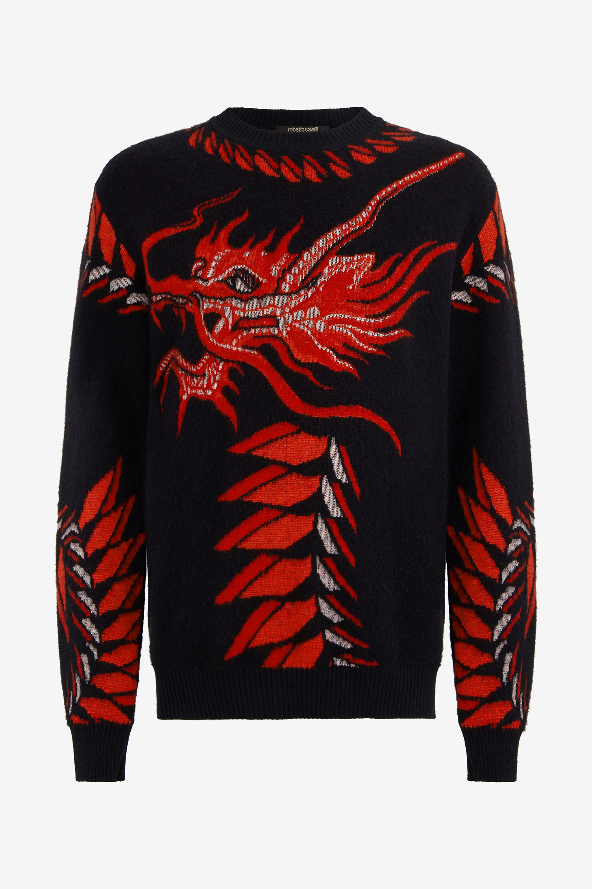 Black Sweater with Red and White Dragon in BLACK WHITE RED for Men