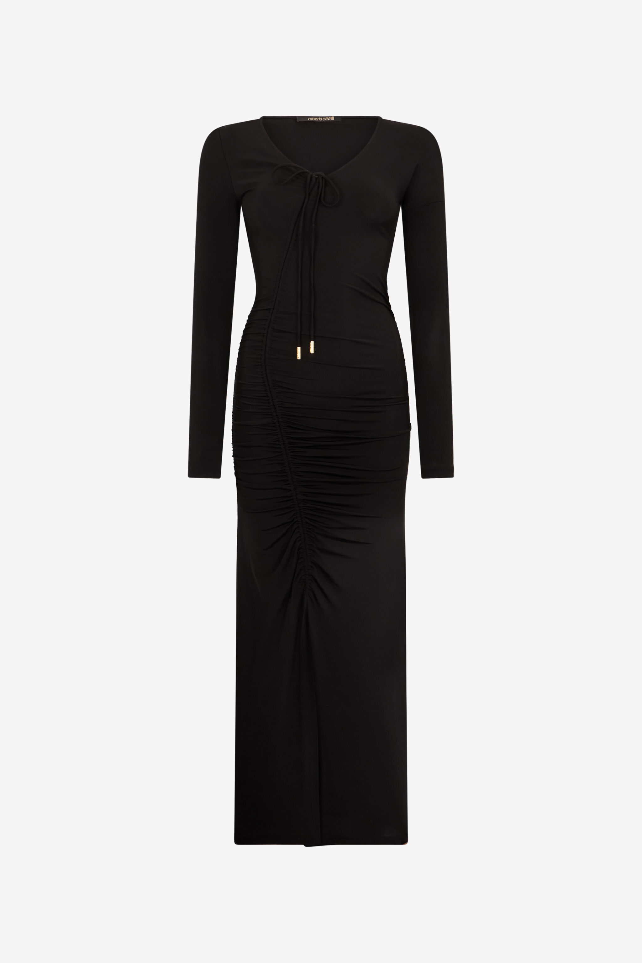 Black Ruched Midi Dress in BLACK for Women | Roberto Cavalli®