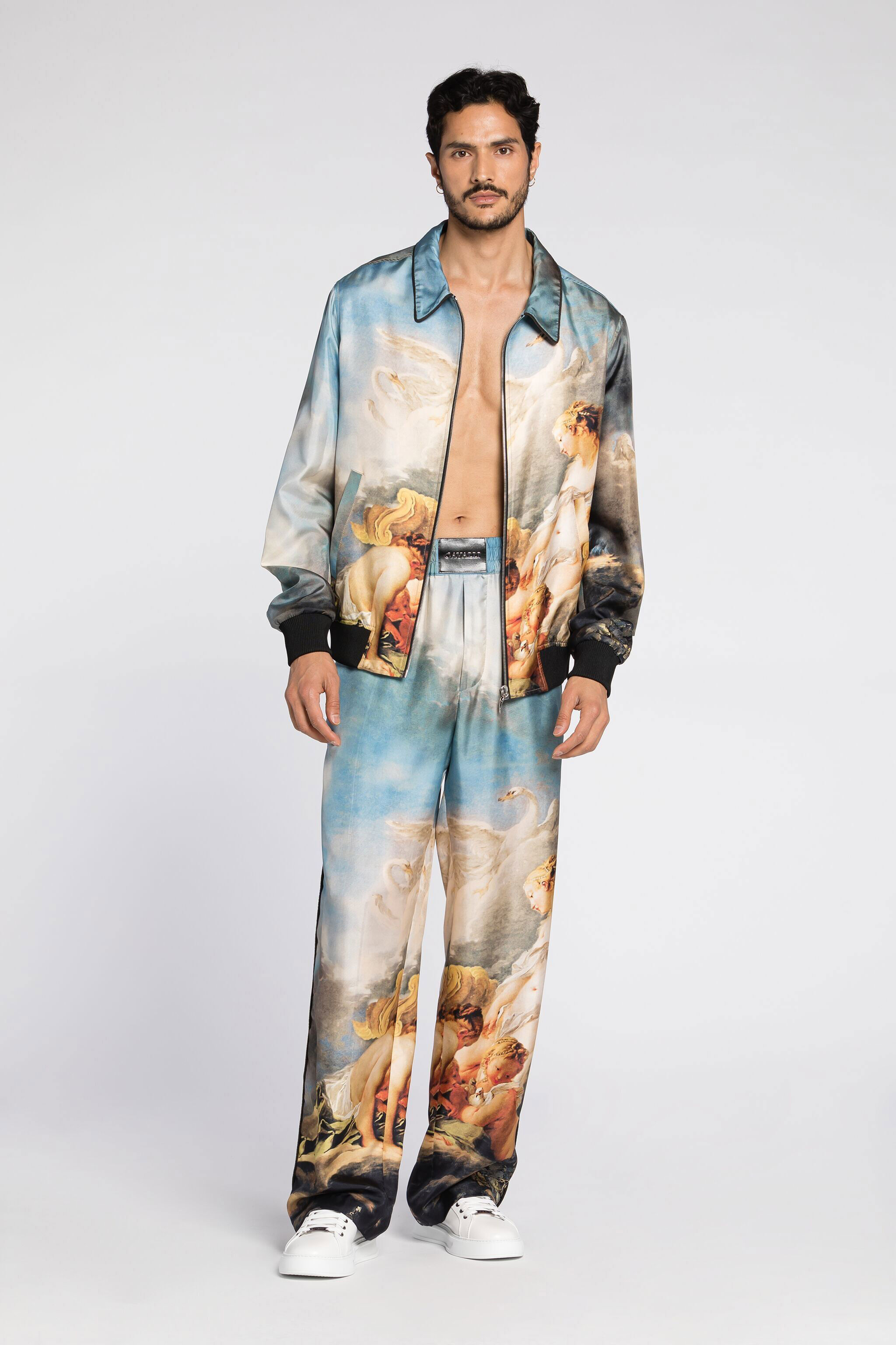 RC Painting-Print Silk Trousers Light blue QMT201-FS013