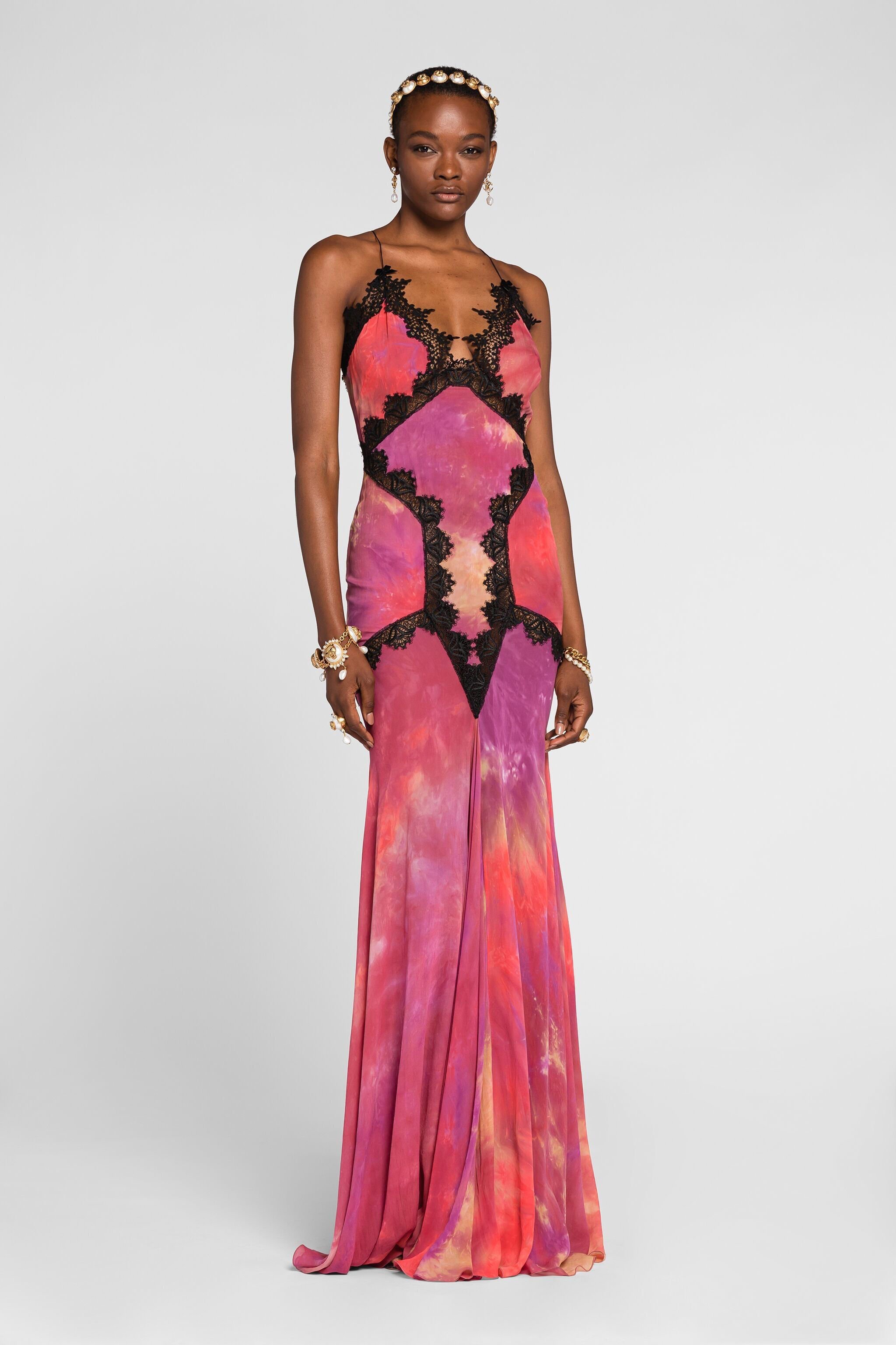 RC Spitzenbesetztes Batik-Kleid Fuchsia QKT132-GG039