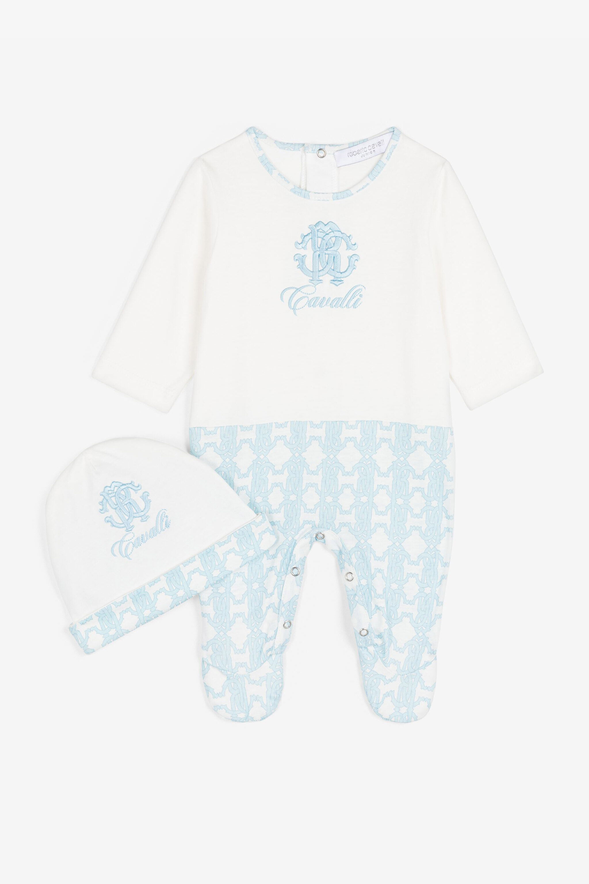 JU RC Monogram-Embroidered Babygrow Set Light blue RJT838-JD001