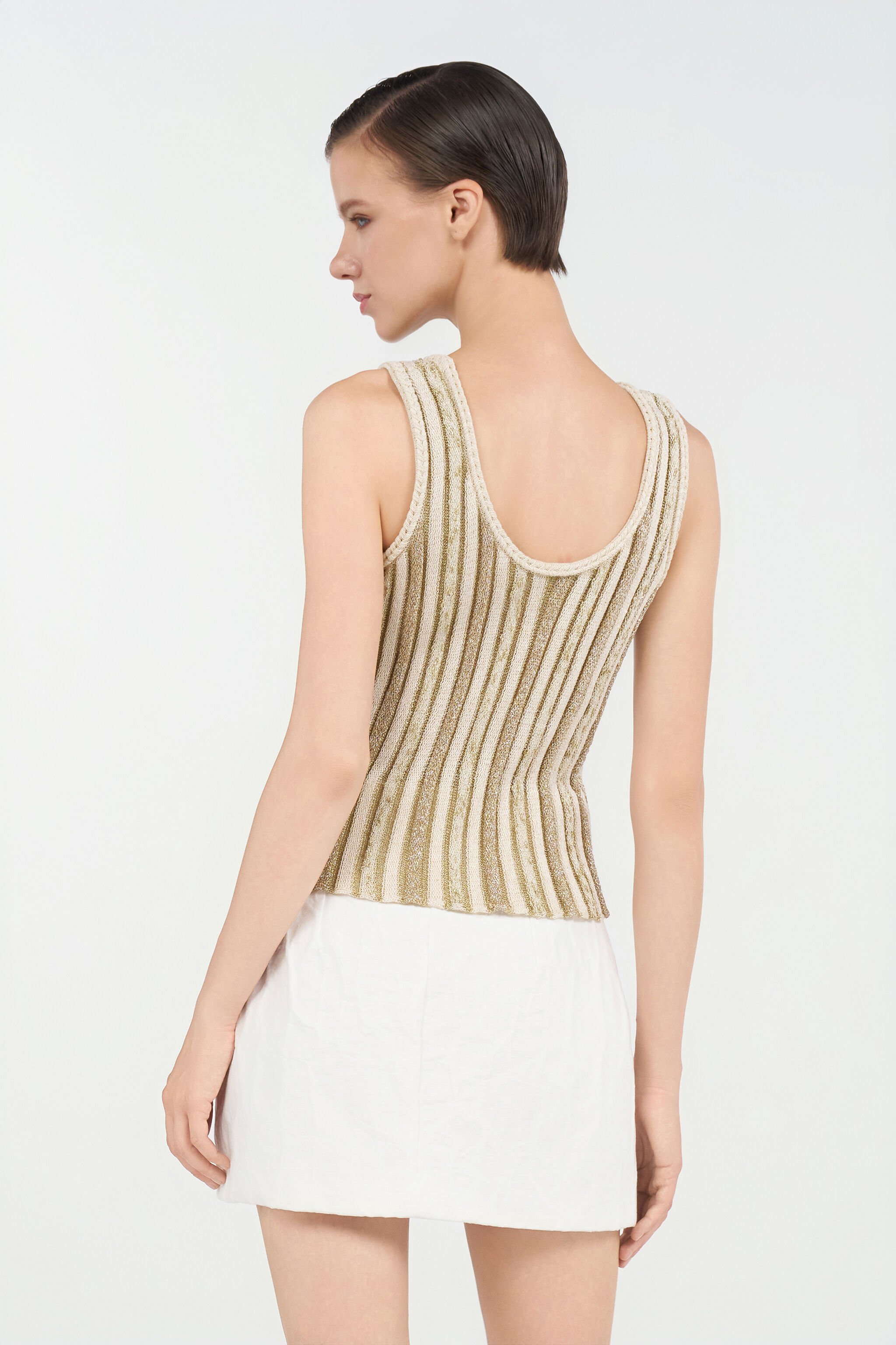 RC Striped Lurex Knit Top IVORY/GOLD WKM601-MO010