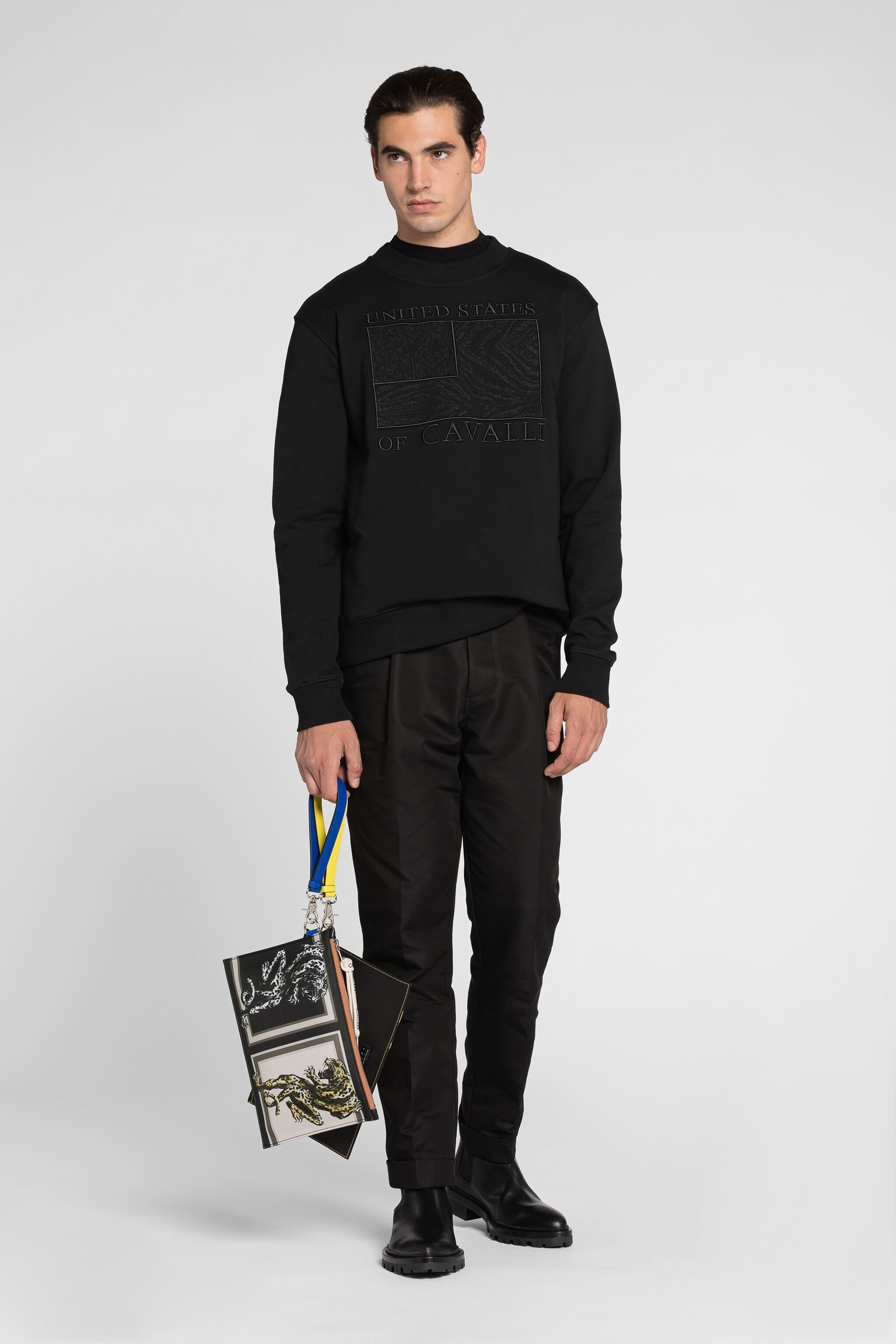 RC Sweatshirt mit animalischer Patchwork-Bestickung BLACK QRT68G-CF050
