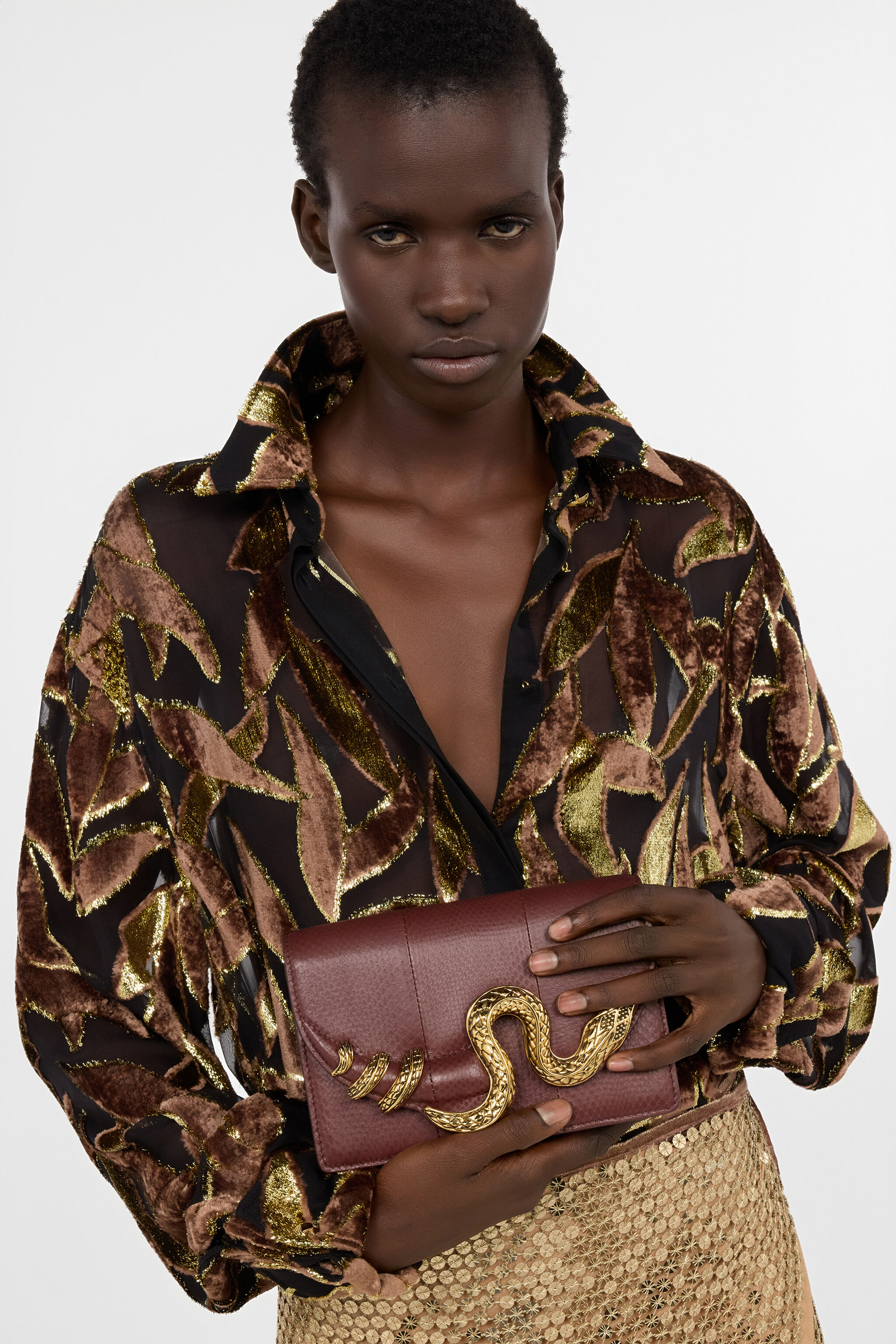 RC Weiße Tasche mit Schuppenmuster und Schlangendetail BROWN WWB001-PA001