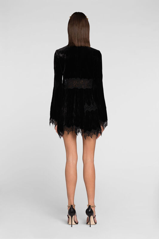 RC Spike-Embellished Velvet Mini Dress Black QKR123-VL067