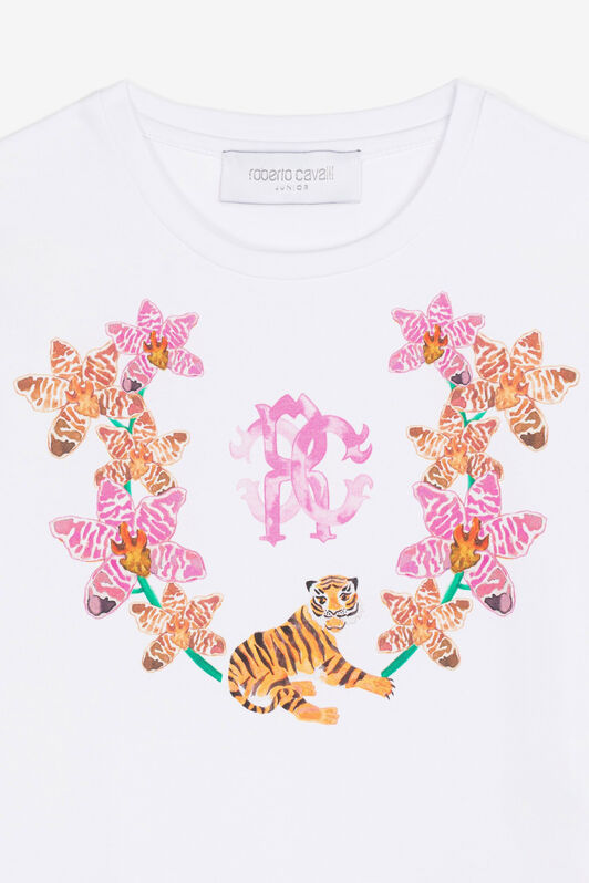 JU T-shirt fleuri à logo imprimé Blanc QJT658-JV025