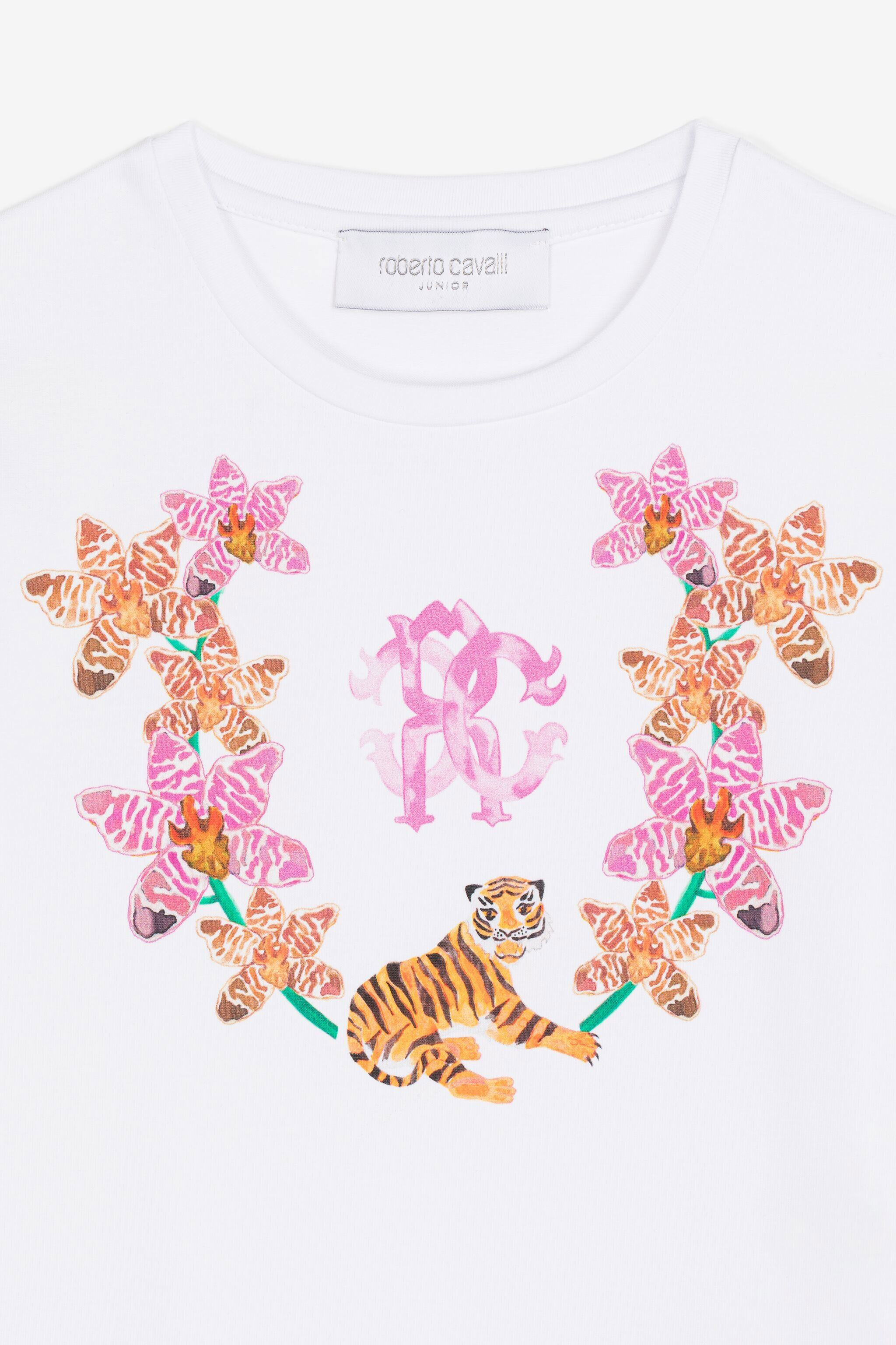 JU T-shirt fleuri à logo imprimé Blanc QJT658-JV025