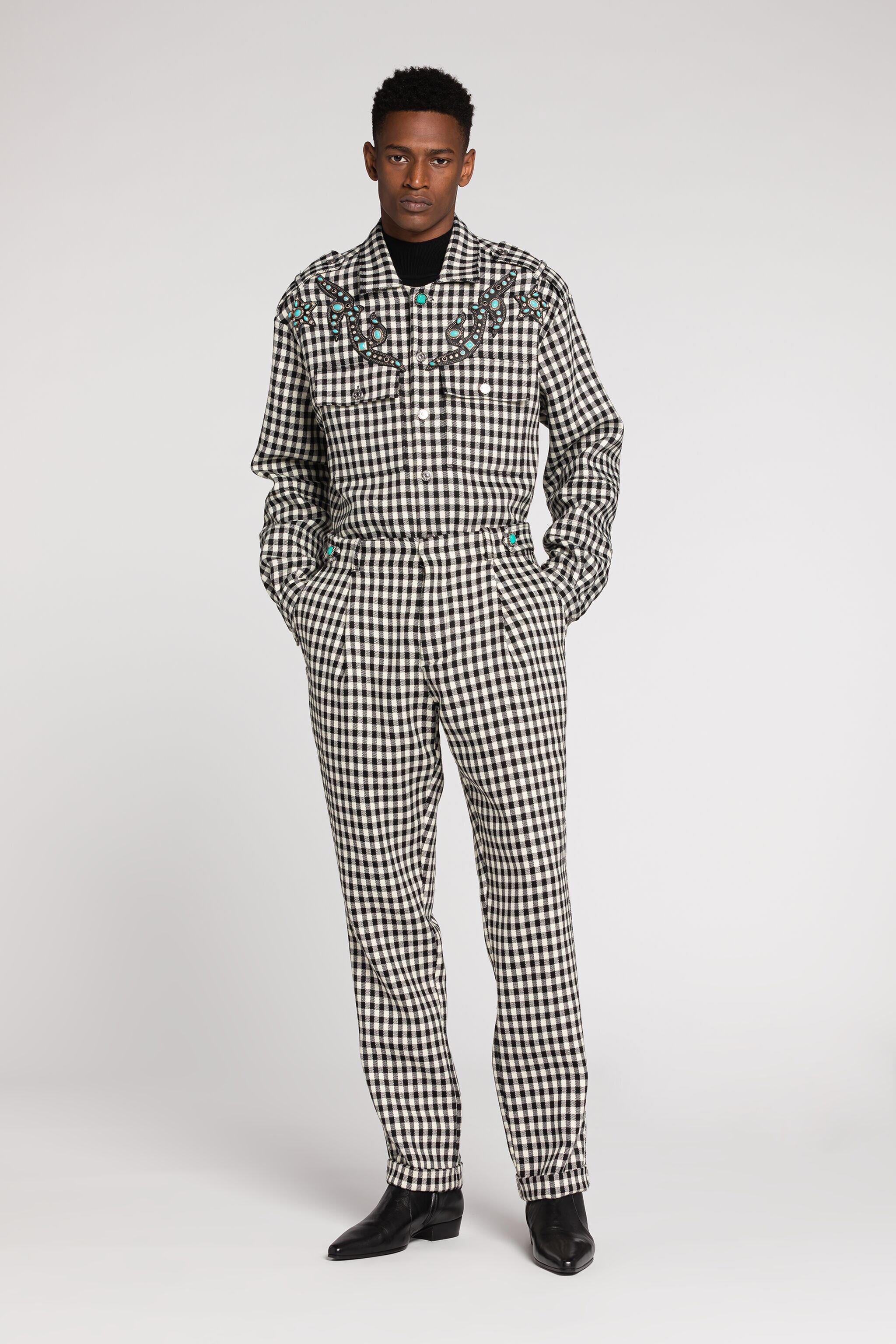 RC Gingham Straight-Leg Tailored Trousers Black/White RRT261-AIC02