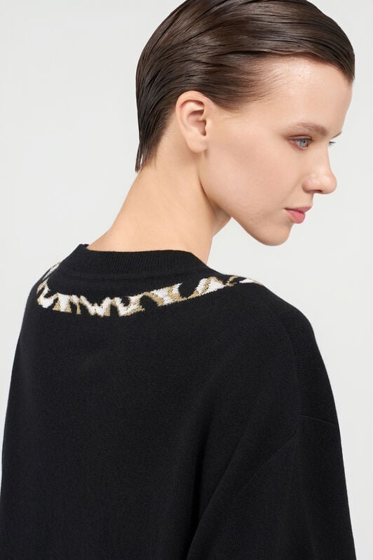 RC Oversized Wool Sweater with Tiger Motif BLACK WKM603-MQ014