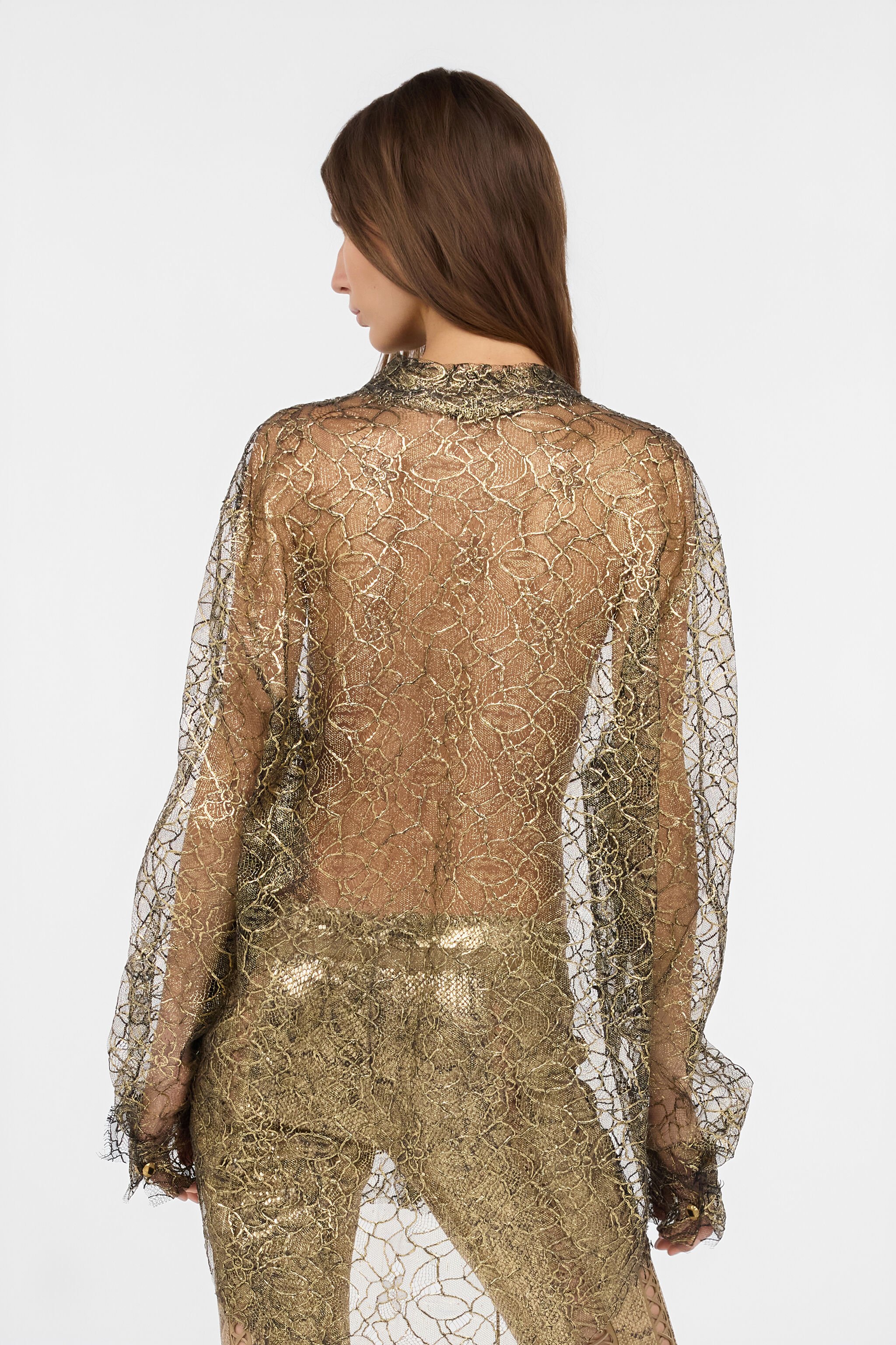 RC Black and Gold See-Through Shirt with Embroidery BLACK/GOLD WWT700-RP070