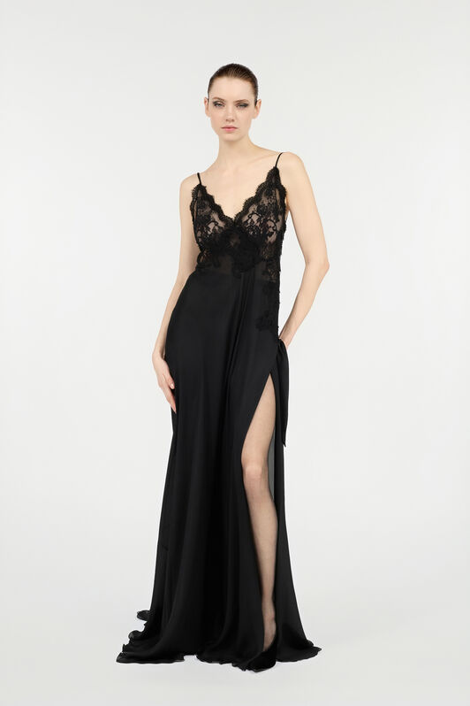 RC Extra-Long Black Silk Dress Noir VWT124-CC001