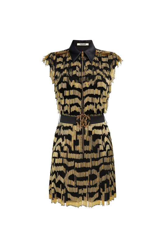 RC Beaded fringe mirror snake dress Black/Gold MQR132-SY001