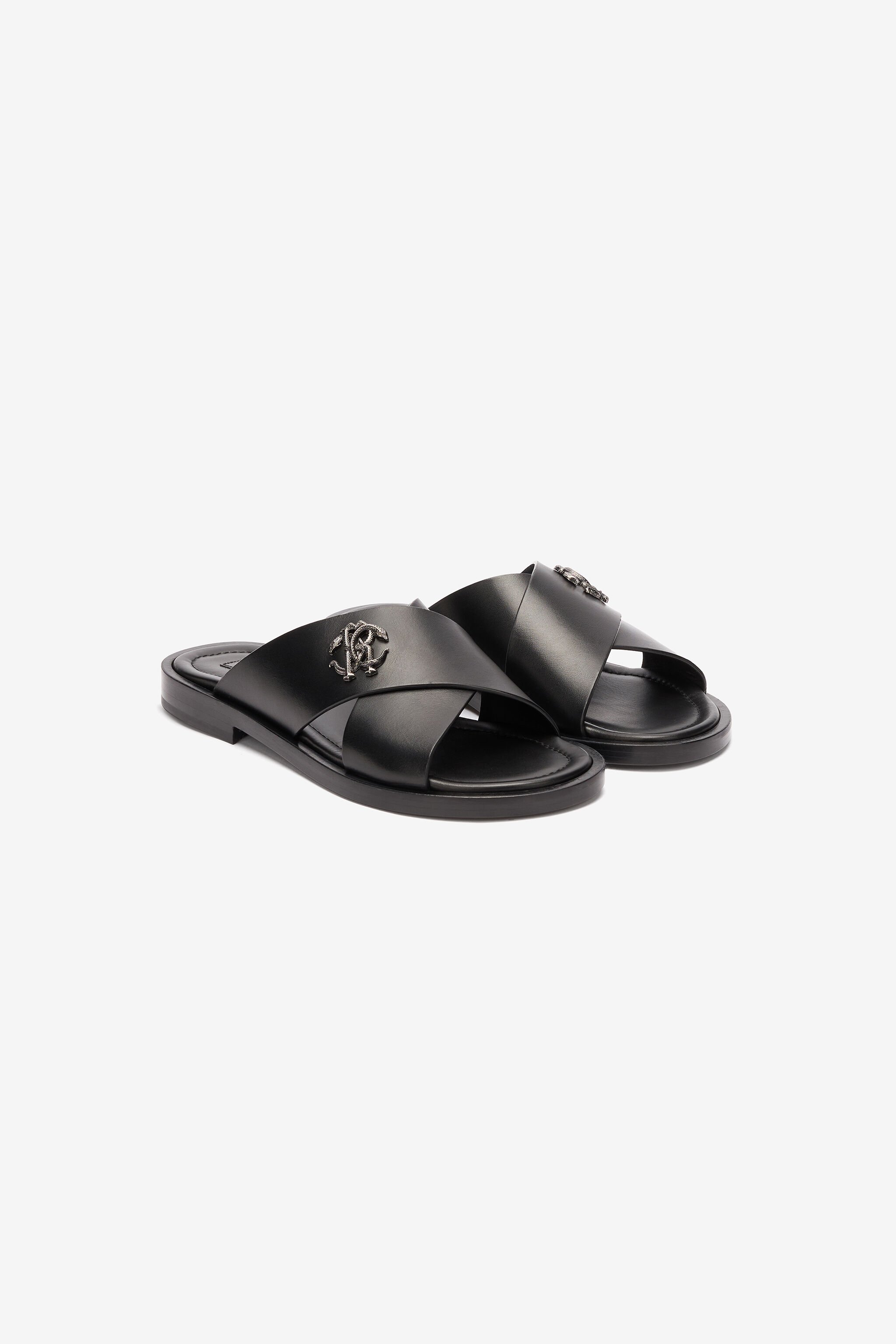 RC Claquettes Avec Bandes Et Monogramme Mirror Snake Noir URS021-PZA90